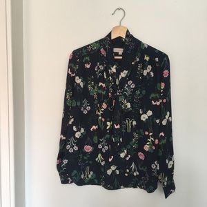 Floral tie front v neck blouse - LOFT - S